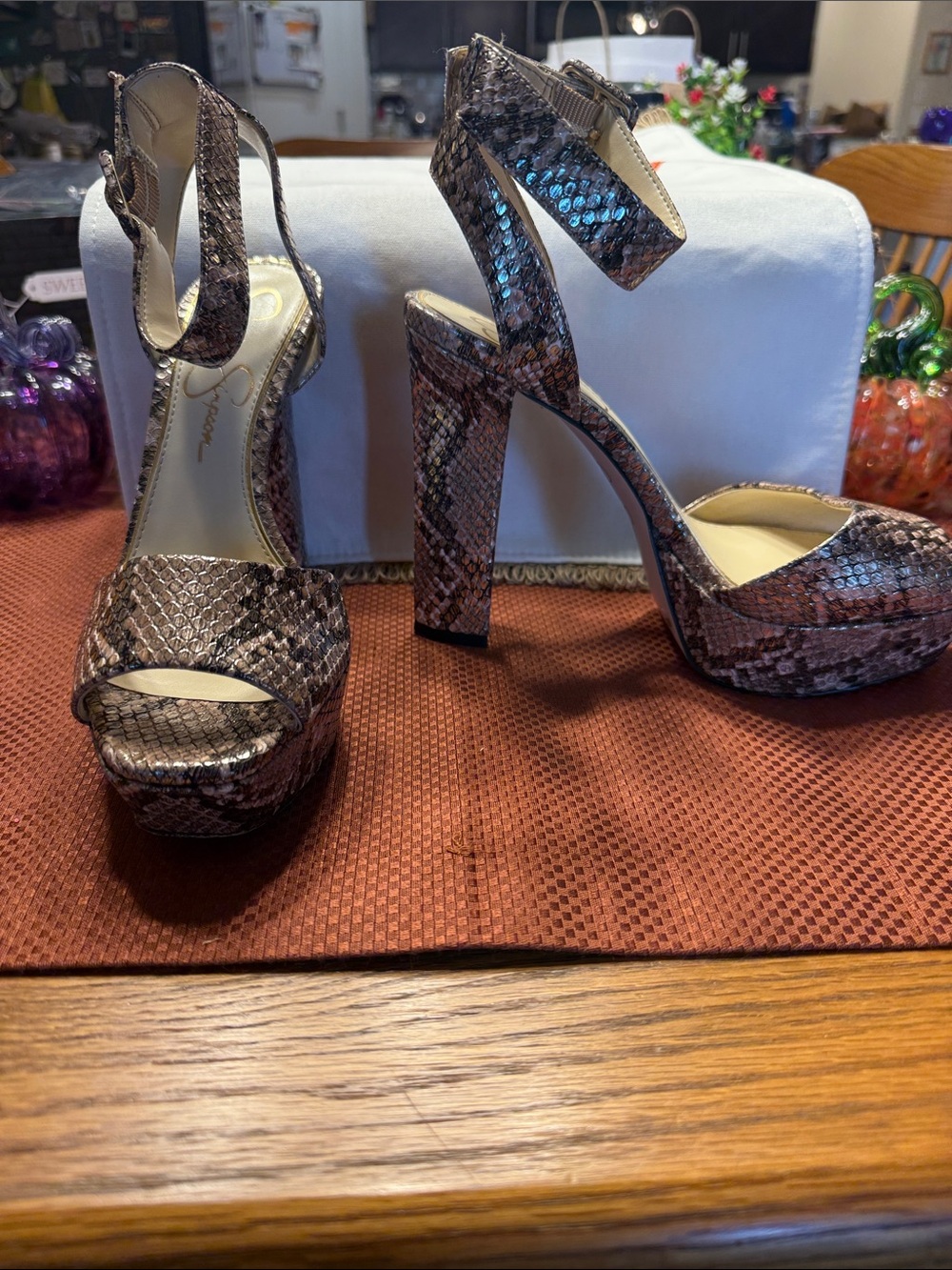 Jessica Simpson Brown Snake-Print Platform Sandals